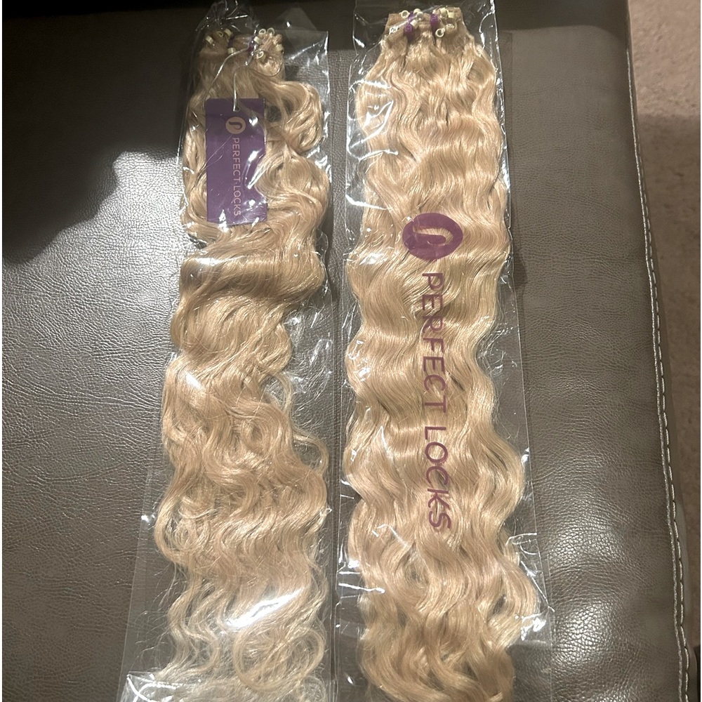 Brand New perfect Locks 20” curly micro beaded wefts #613 Platinum Blonde